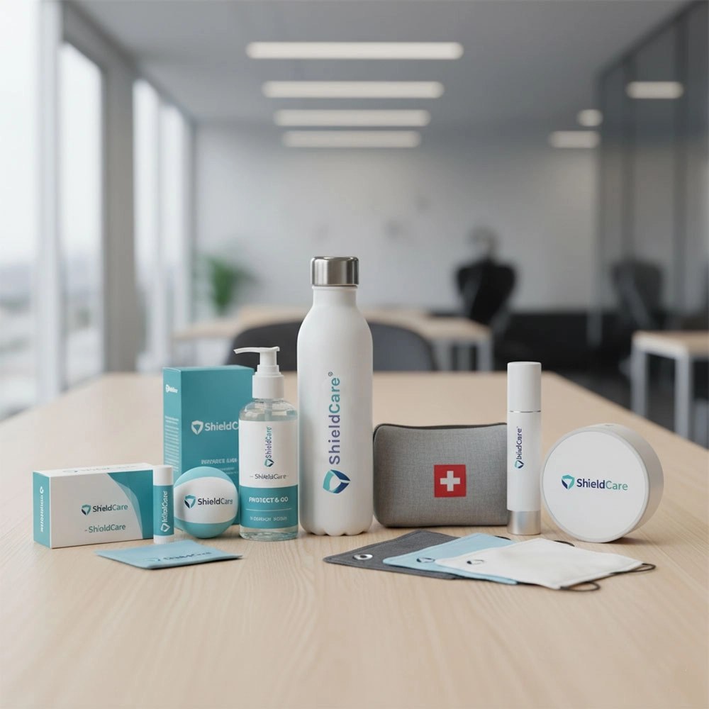 Wellness and safety products on conference room table